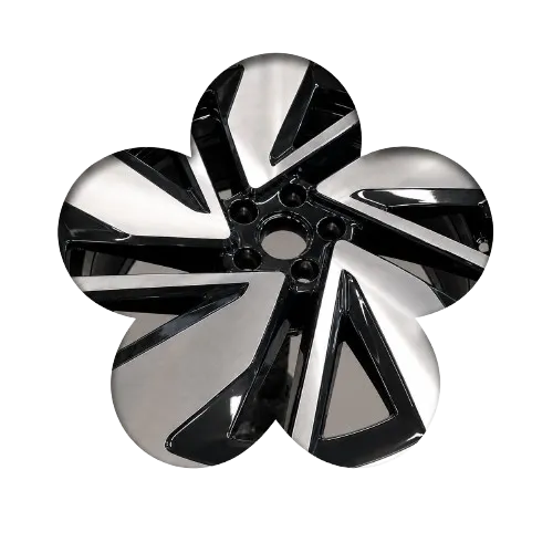 Black and silver powder-coated automotive wheel