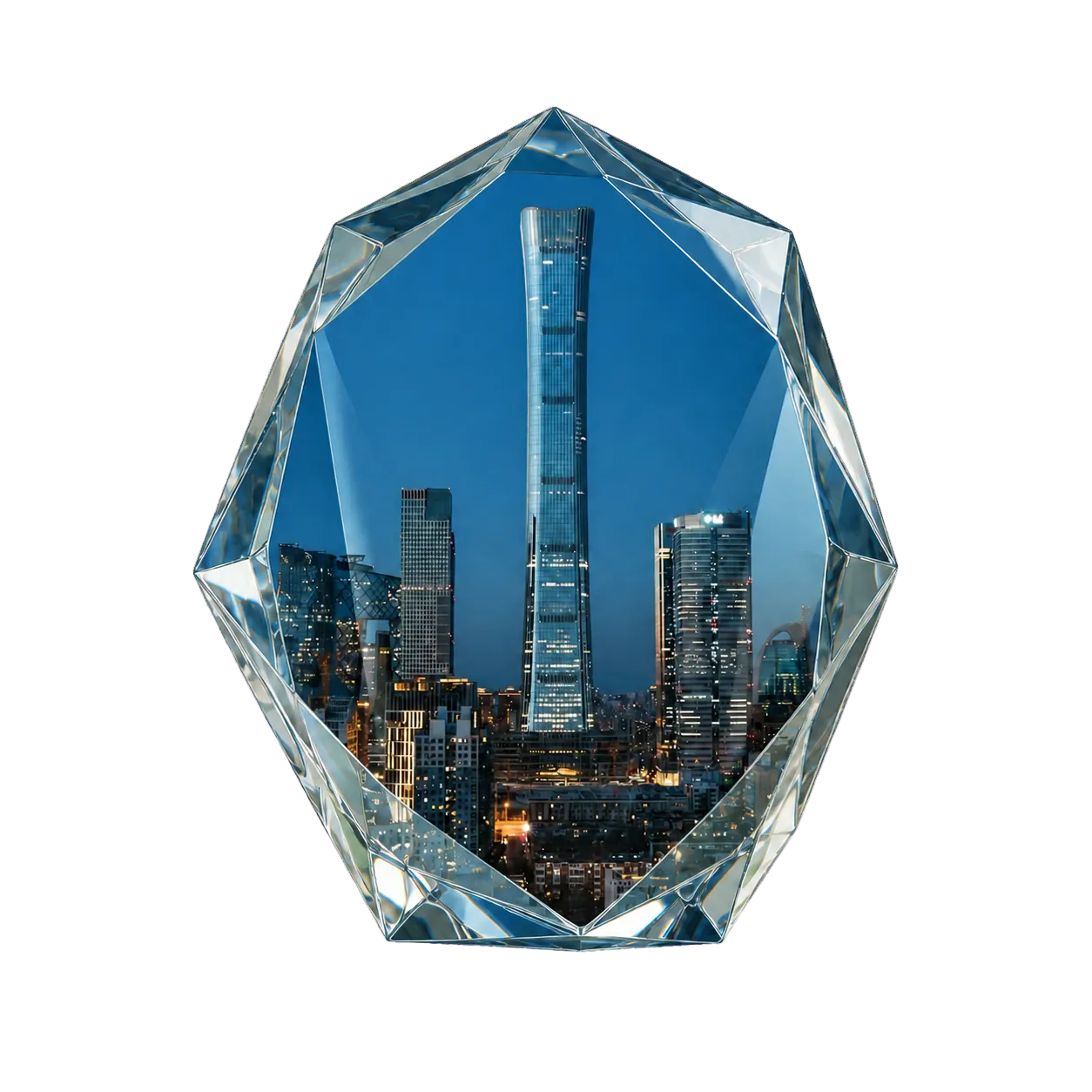 China skyline enclosed in an optical crystal