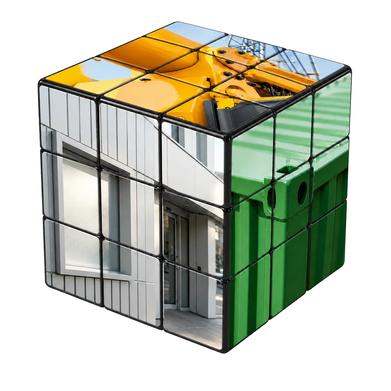 Freestanding cube showing powder-coated industrial applications